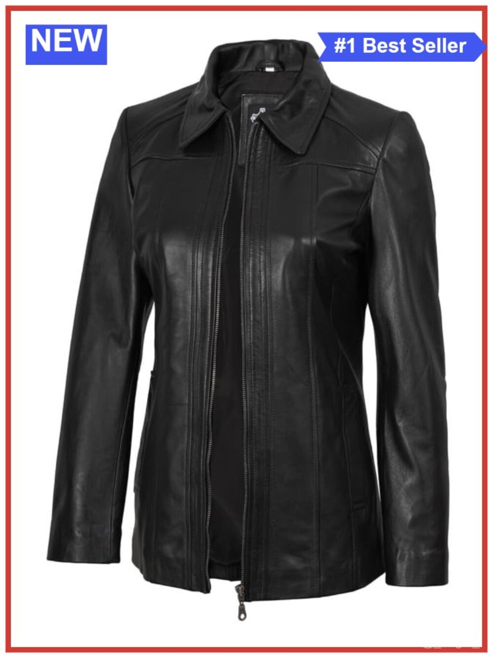 Lambskin Leather Long Jacket Women Real Leather Coat Zipper Closure